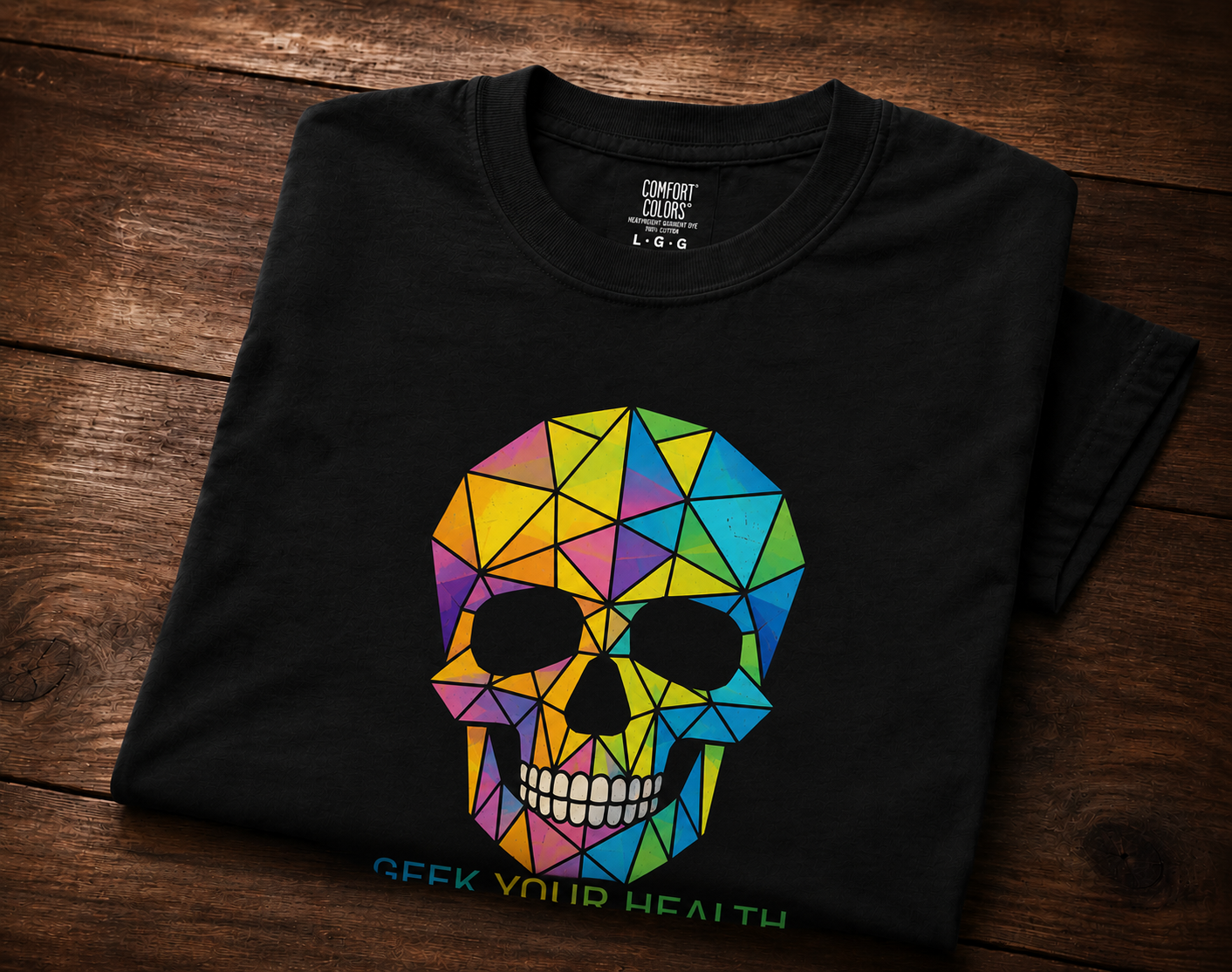 Geek Your Health geometric mosaic skull t-shirt